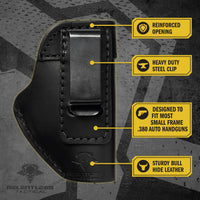 Load image into Gallery viewer, The Defender Leather IWB Holster - Fits Ruger LCP, LCP2, Sig P238, P290, S&W Bodyguard .380 and Most .380's - Lifetime Warranty - Made in USA