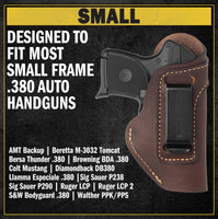 Load image into Gallery viewer, The Defender Leather IWB Holster - Fits Ruger LCP, LCP2, Sig P238, P290, S&W Bodyguard .380 and Most .380's - Lifetime Warranty - Made in USA