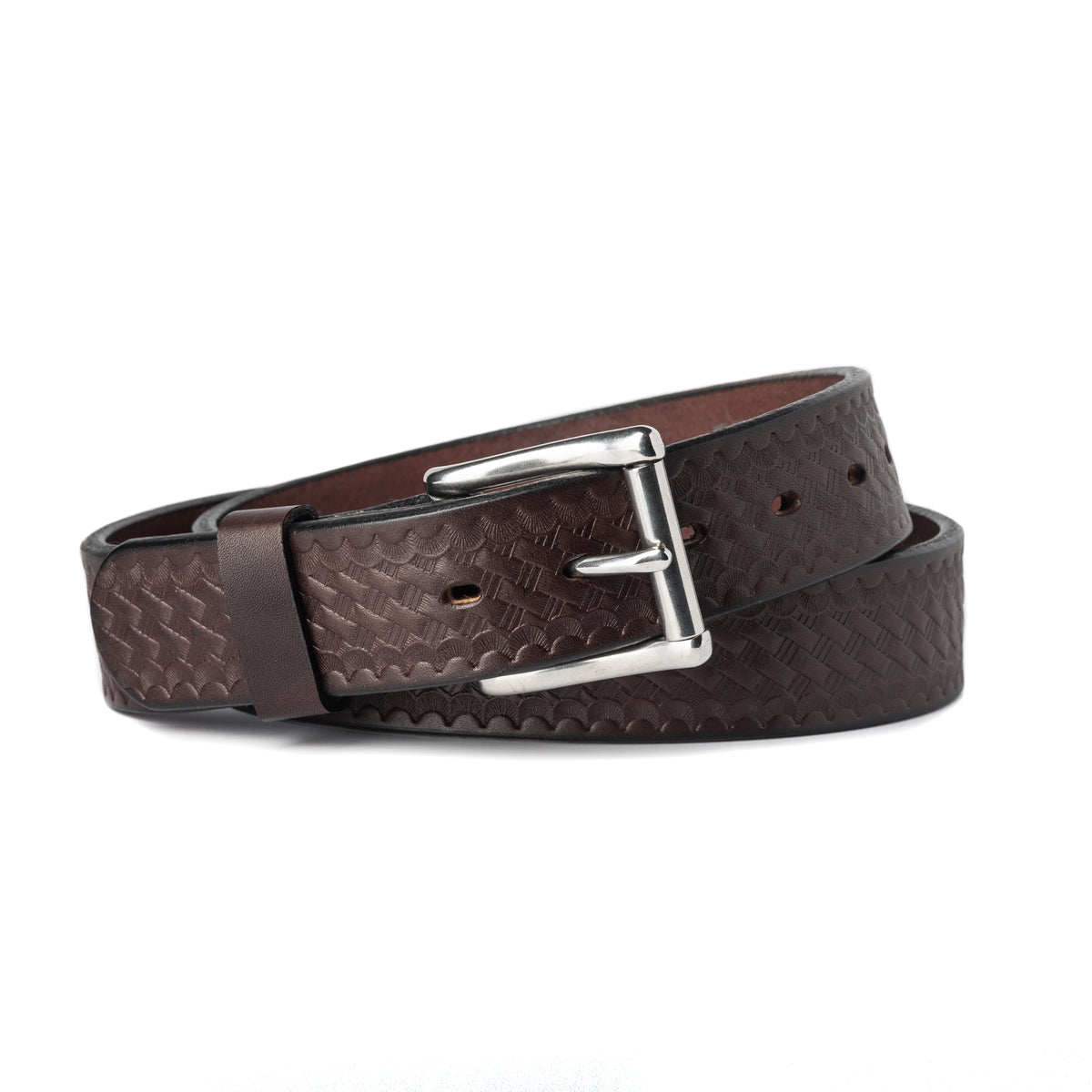 Checkered Stamped Belt - Brown - 40