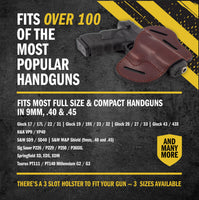 Load image into Gallery viewer, Clearance!!! The Ultimate Leather Gun Holster | 3 Slot Pancake Style Belt Holster | Handmade in the USA! | Fits S&W Shield/Glock/XD