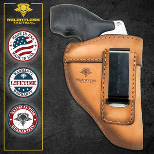 The Defender Leather IWB Holster - Fits Snub Nose Style Revolver - Lifetime Warranty - Made in USA