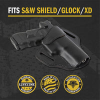 Load image into Gallery viewer, Ultimate Leather Holster 2 Slot OWB | Made in USA | Lifetime Warranty | For GLOCK 17 19 22 26 32 33 / S&W M&P Shield / Springfield XD & XDS / Plus All Similar Sized Handguns