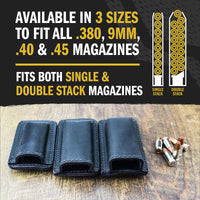 Load image into Gallery viewer, Leather Magazine Holder | Made In USA | Lifetime Warranty | Fits virtually any 9mm, .40, .45 or .380 Pistol Mag | Single or Double Stack | IWB or OWB