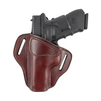 Load image into Gallery viewer, Relentless Tactical Ultimate Leather Holster 2 Slot OWB | Made in USA | Lifetime Warranty | For GLOCK 17 19 22 26 32 33 / S&W M&P Shield / Springfield XD & XDS / Plus All Similar Sized Handguns Holsters Left Handed / Brown