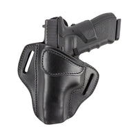 Load image into Gallery viewer, Relentless Tactical Ultimate Leather Holster 2 Slot OWB | Made in USA | Lifetime Warranty | For GLOCK 17 19 22 26 32 33 / S&W M&P Shield / Springfield XD & XDS / Plus All Similar Sized Handguns Holsters Left Handed / Black
