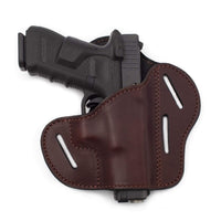 Load image into Gallery viewer, Clearance!!! The Ultimate Leather Gun Holster | 3 Slot Pancake Style Belt Holster | Handmade in the USA! | Fits S&W Shield/Glock/XD