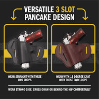 Load image into Gallery viewer, The Ultimate Leather Gun Holster | 3 Slot Pancake Style Belt Holster | Handmade in the USA! | Fits all 1911 Style Handguns