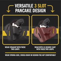 Load image into Gallery viewer, The Ultimate Leather Gun Holster | 3 Slot Pancake Style Belt Holster | Handmade in the USA! | J-Frame & 38 special - Lifetime Warranty