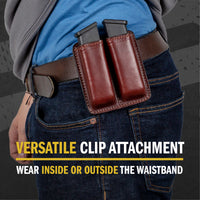 Load image into Gallery viewer, Leather 2 Magazine Holder | Made In USA | Lifetime Warranty | Fits virtually any 9mm, .40, .45 or .380 Pistol Mag | Single or Double Stack | IWB or OWB