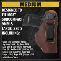 Load image into Gallery viewer, The Defender Leather IWB Holster | Fits Glock 42 | P365 | Hellcat | Lifetime Warranty | Made in USA
