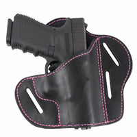 Load image into Gallery viewer, Clearance!!! The Ultimate Leather Gun Holster | 3 Slot Pancake Style Belt Holster | Handmade in the USA! | Fits S&amp;W Shield/Glock/XD
