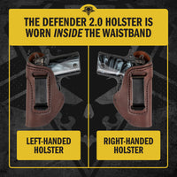 Load image into Gallery viewer, The Defender Leather IWB Holster - Fits Ruger LCP, LCP2, Sig P238, P290, S&amp;W Bodyguard .380 and Most .380&#39;s - Lifetime Warranty - Made in USA
