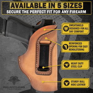 The Defender Leather IWB Holster - Fits Ruger LCP, LCP2, Sig P238, P290, S&W Bodyguard .380 and Most .380's - Lifetime Warranty - Made in USA