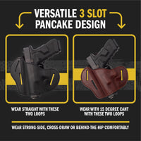 Load image into Gallery viewer, The Ultimate Leather Gun Holster | 3 Slot Pancake Style Belt Holster | Handmade in the USA! | Fits S&amp;W Shield/Glock/XD - Lifetime Warranty
