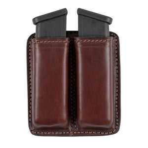 Leather 2 Magazine Holder | Made In USA | Lifetime Warranty | Fits virtually any 9mm, .40, .45 or .380 Pistol Mag | Single or Double Stack | IWB or OWB Tactical Accessories Double Stack / Brown