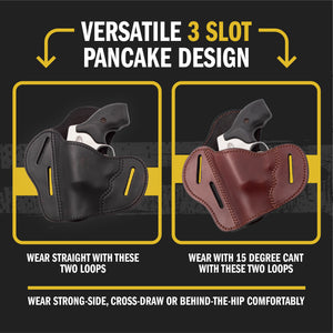 The Ultimate Leather Gun Holster | 3 Slot Pancake Style Belt Holster | Handmade in the USA! | J-Frame & 38 special - Lifetime Warranty